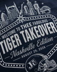 Close-up of the detailed JSU Nashville Tiger Takeover shirt design