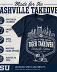 Features of the licensed JSU Nashville Tiger Takeover T-shirt