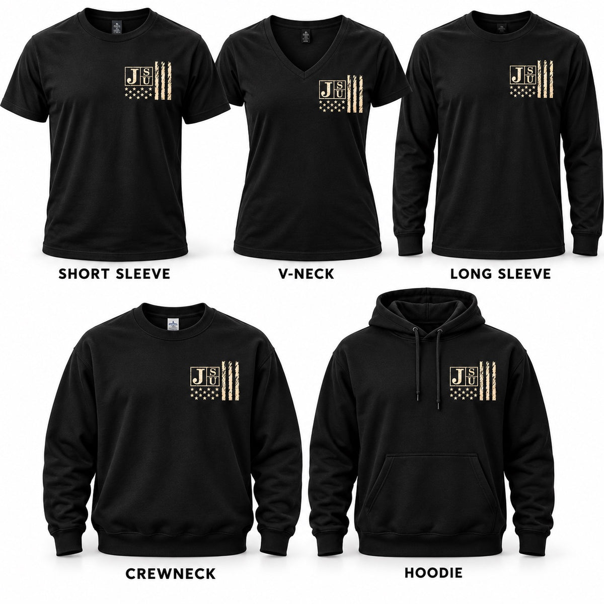 Jackson State Tigers Salute to Service short sleeve, V-neck, long sleeve, crewneck and hoodie options