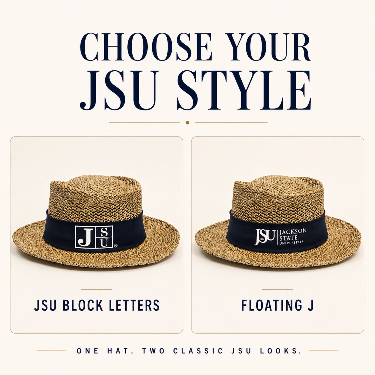 Jackson State straw gambler hat JSU Block Letters and Floating J logo options