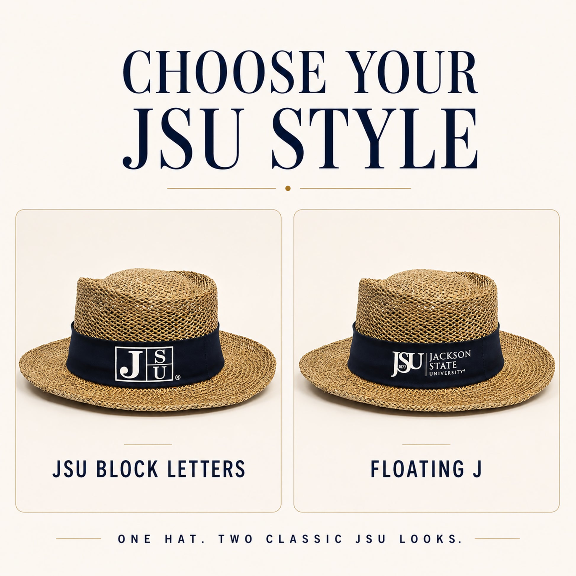 Jackson State straw gambler hat JSU Block Letters and Floating J logo options