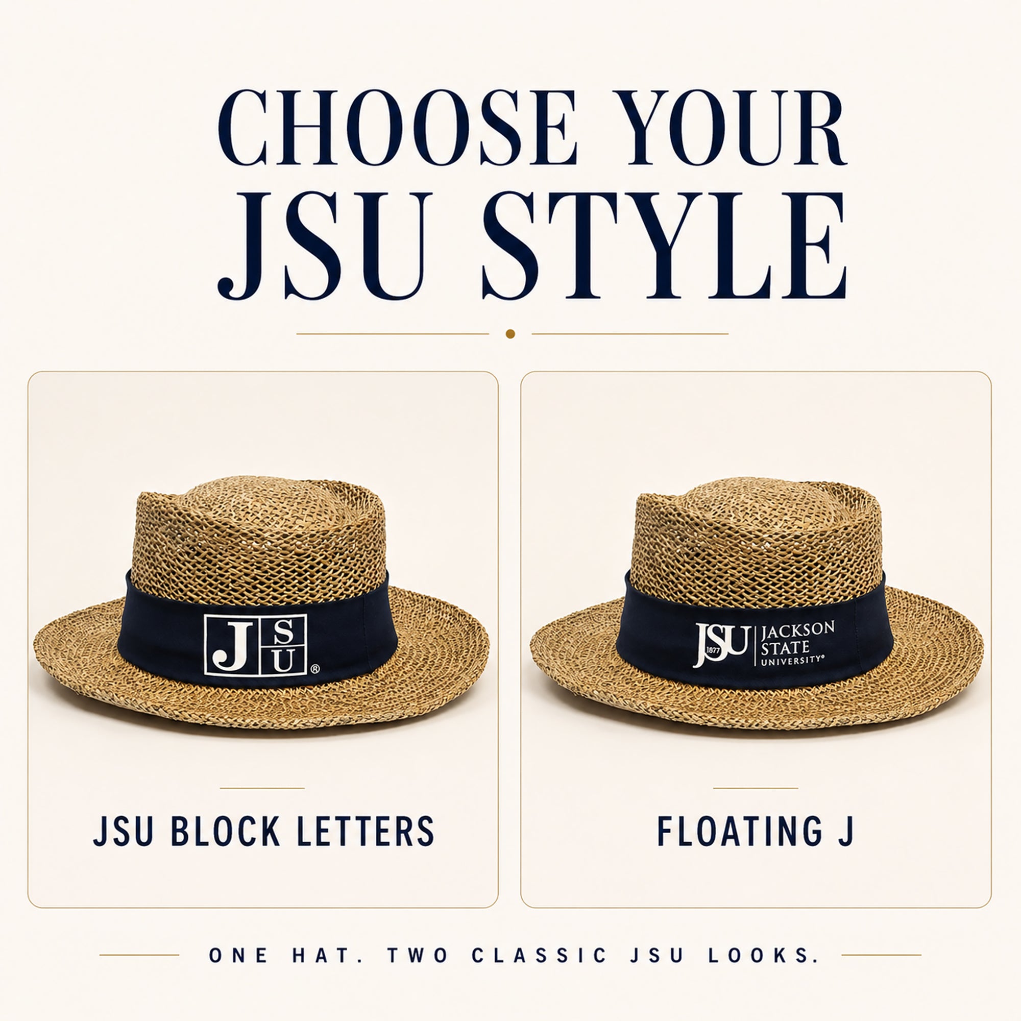 Jackson State straw gambler hat JSU Block Letters and Floating J logo options