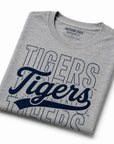 Folded Athletic Heather Gray Jackson State Tigers Stacked Script T-Shirt highlighting premium fabric