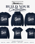 Jackson State Tigers Stacked Script collection including T-shirt, hoodie, sweatshirt, long sleeve, ladies tee, and youth tee