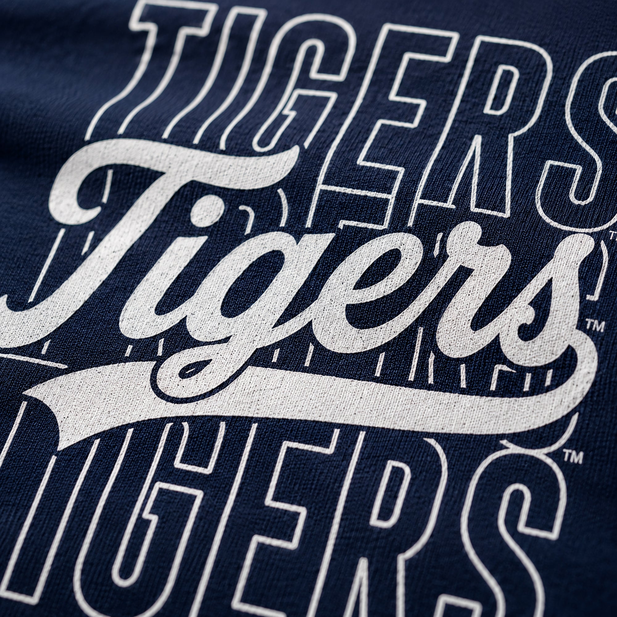 Close-up of the Jackson State Tigers Stacked Script graphic showing premium print quality and detail