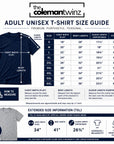 Adult unisex size chart for the Jackson State Tigers Stacked Script T-Shirt from S through 6XL