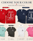 Junior League Women Who Build Essential Tee available in Bright Red, Heather Navy, True Celadon, Charcoal, White, and Candy Pink