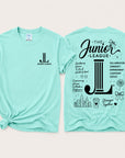 Light blue t-shirt with Junior League logo and text on a white background