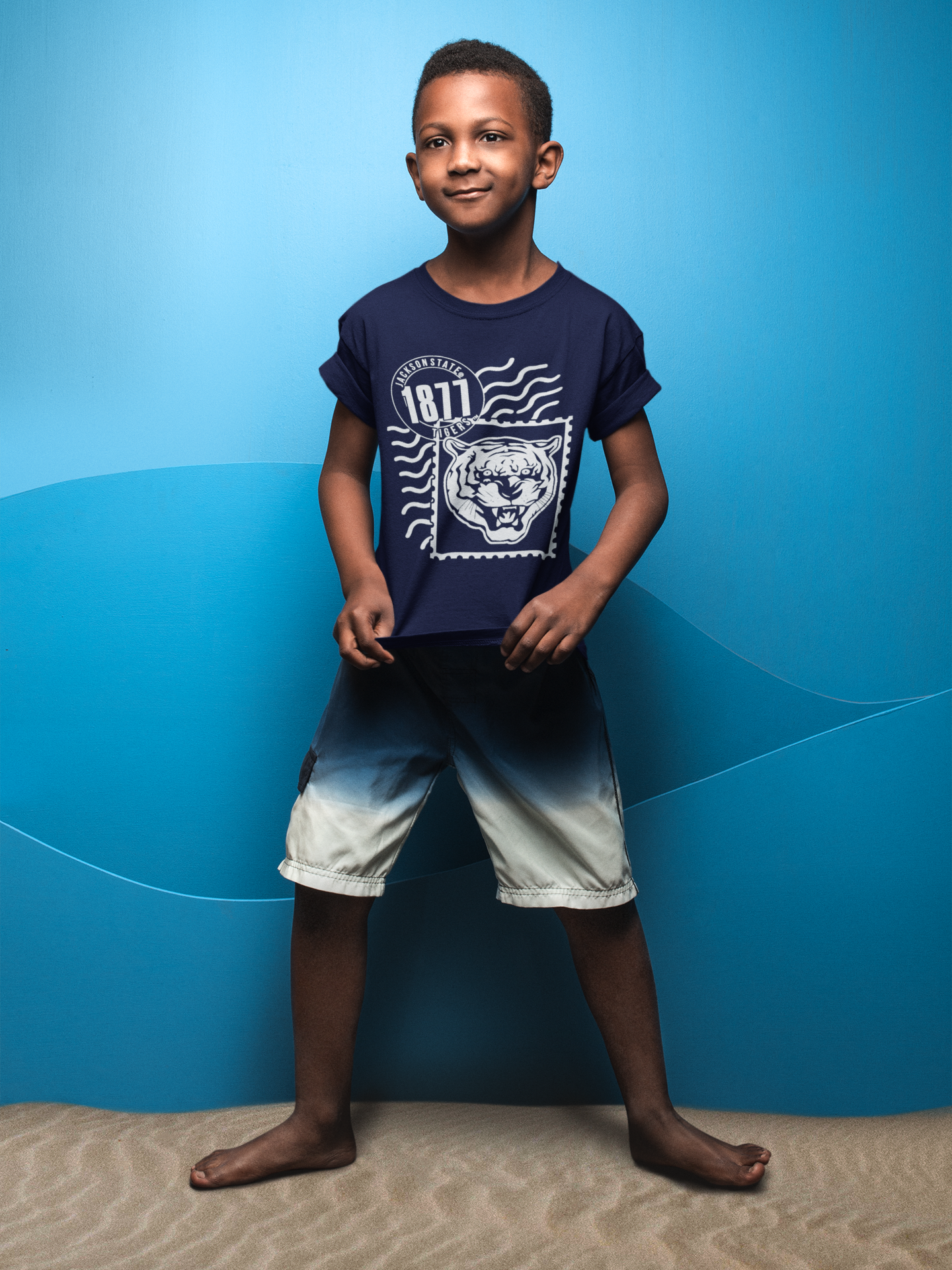 Youth navy blue t-shirt with tiger team graphic on front