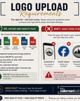 Logo upload requirements guide with acceptable and unacceptable file types for printing.