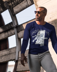 Navy long sleeve t-shirt with tiger logo, worn by a man