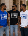 Group wearing blue, black, and white G.O.M.A.B. Phi Beta Sigma T-shirts