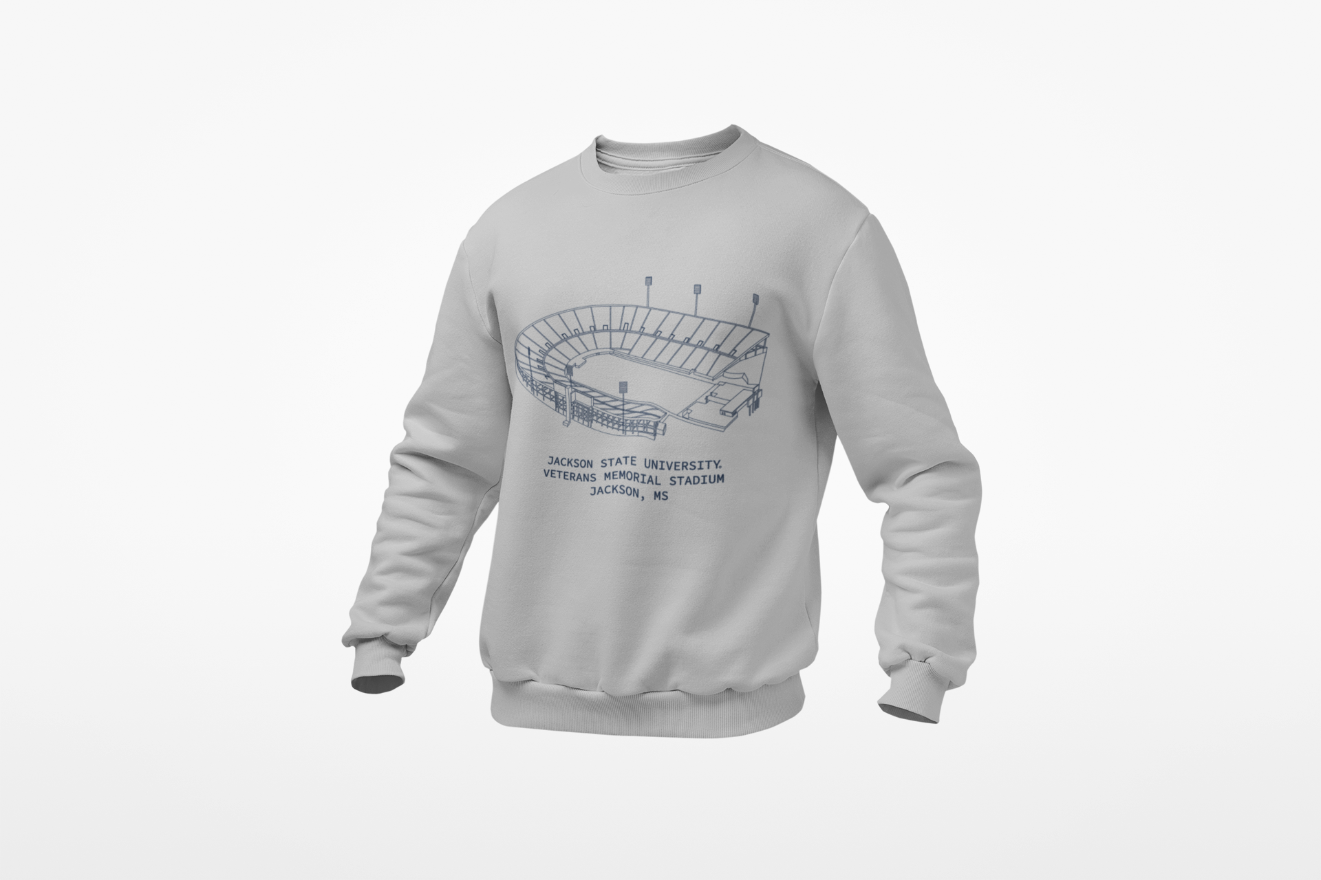Athletic heather grey unisex crewneck sweatshirt with stadium graphic on chest
