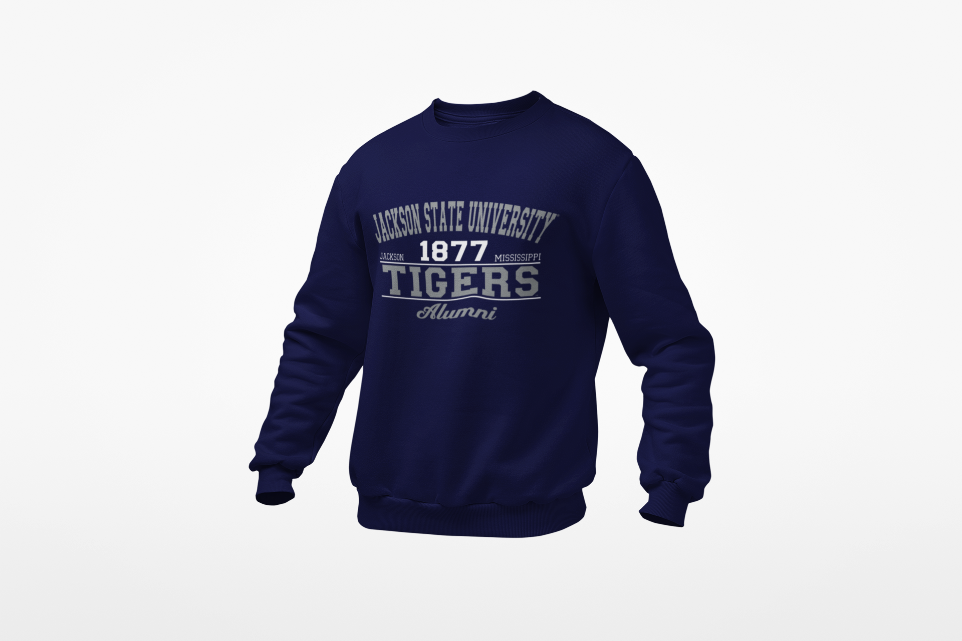 Navy unisex crewneck sweatshirt with Tigers Alumni chest graphic