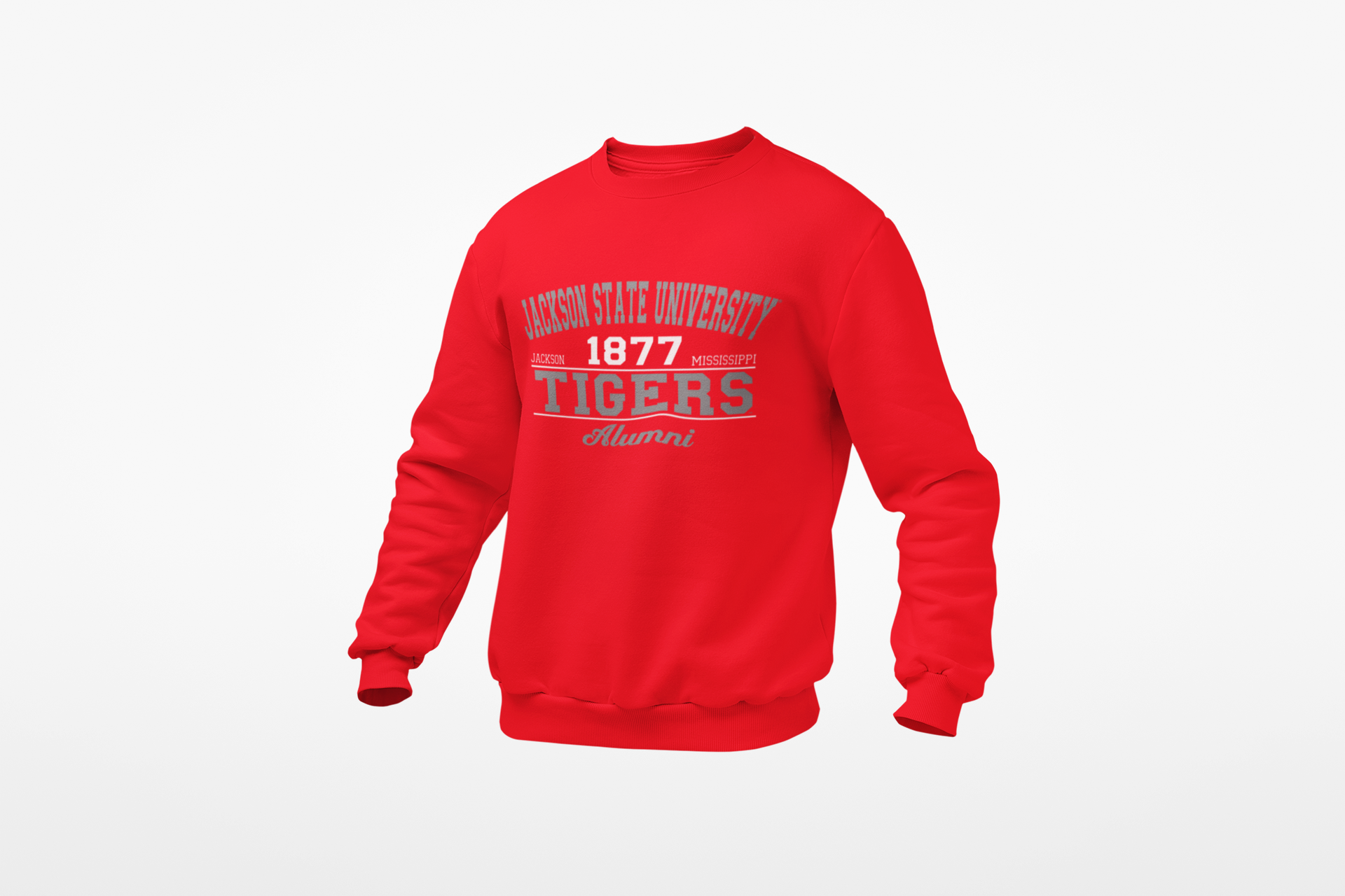 Red unisex crewneck sweatshirt with Tigers Alumni chest graphic