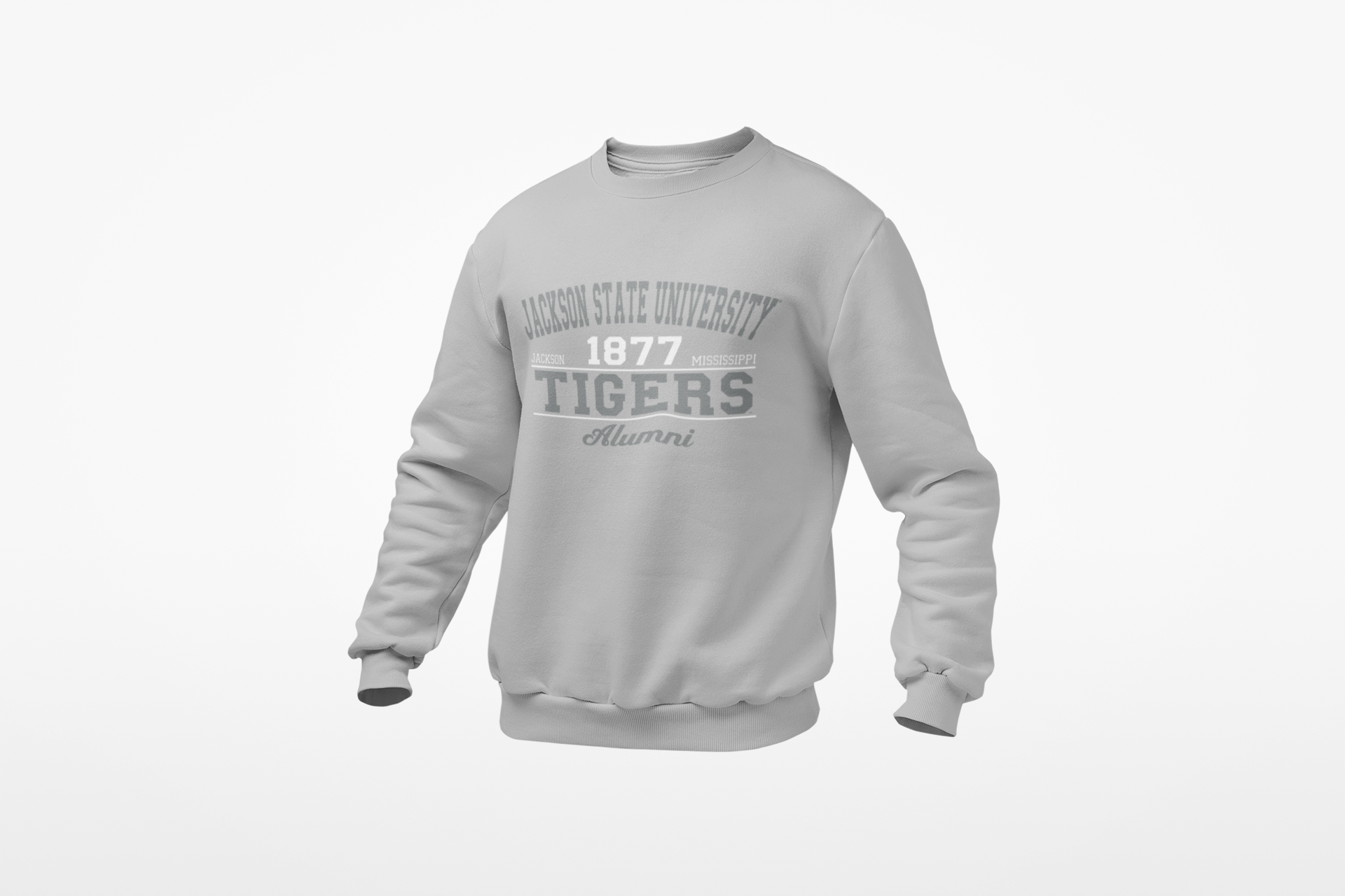 Light gray unisex crewneck sweatshirt with Tigers Alumni chest graphic