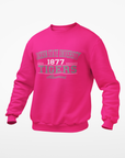 Pink unisex crewneck sweatshirt with Tigers Alumni graphic on chest