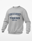Light gray unisex crewneck sweatshirt with Tigers Alumni logo and ribbed cuffs