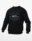 Black unisex crewneck sweatshirt with Tigers Alumni logo and ribbed cuffs