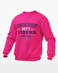 Pink unisex crewneck sweatshirt with Tigers Alumni graphic and ribbed cuffs