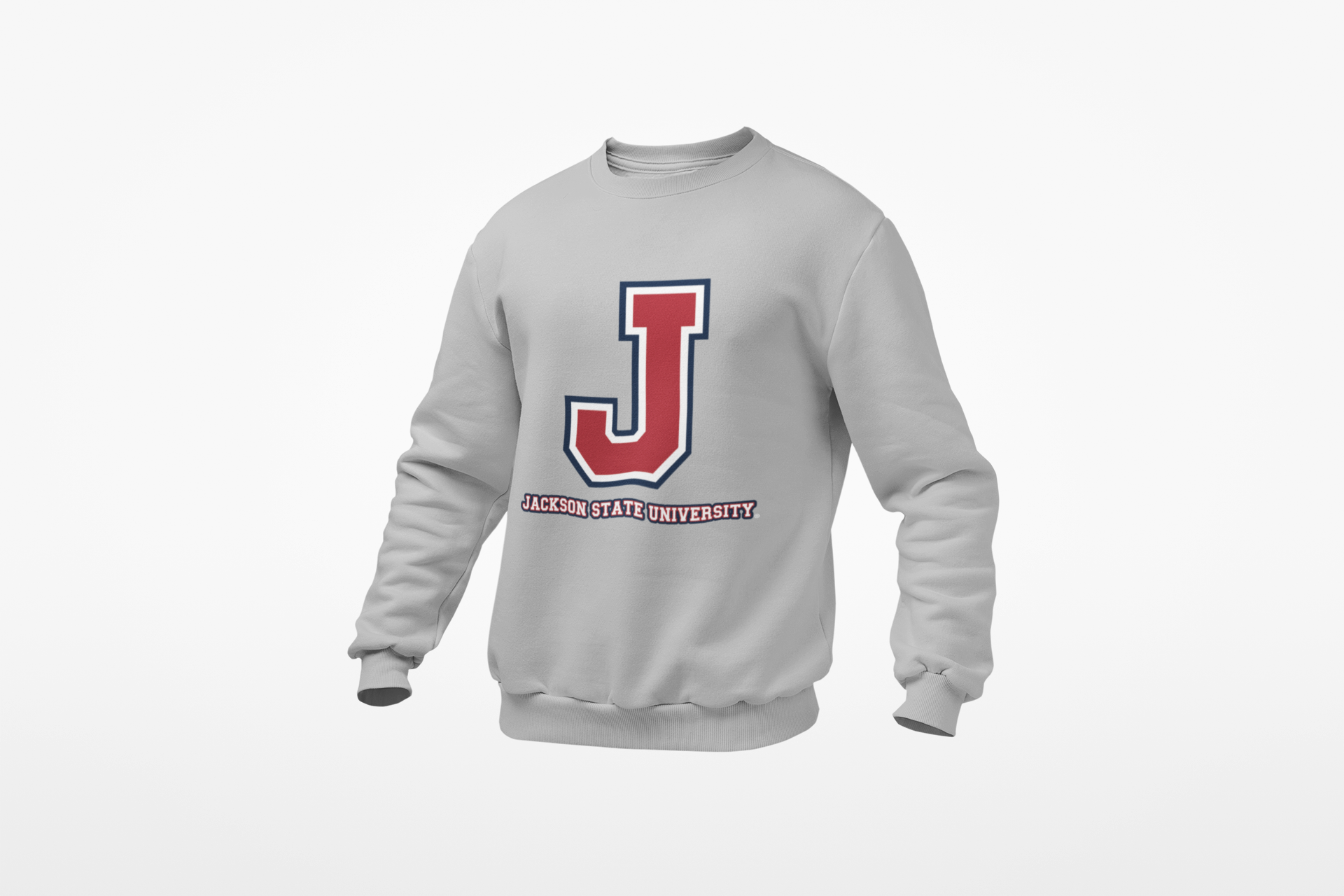 Light gray unisex crewneck sweatshirt with large J logo graphic on the chest