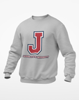 Light gray unisex crewneck sweatshirt with large J logo graphic on the chest