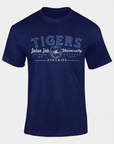 Navy blue short-sleeve crew-neck T-shirt with blue Tigers university chest graphic