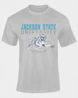 Heather gray crew-neck short-sleeve T-shirt with Jackson State University front graphic