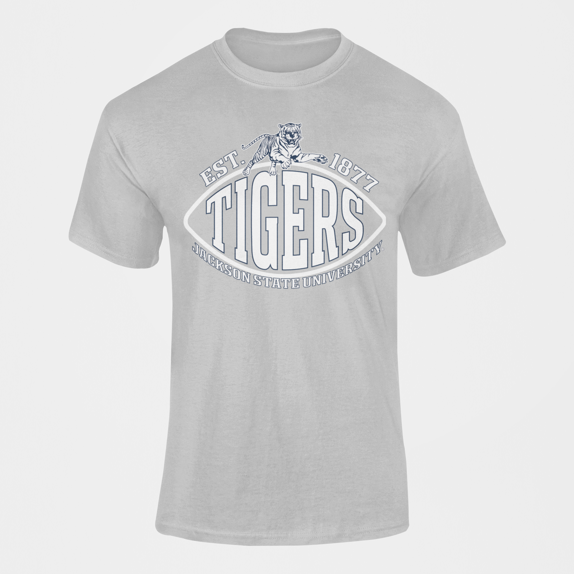 Light gray crew-neck T-shirt with Tigers crest and Est. 1877 text