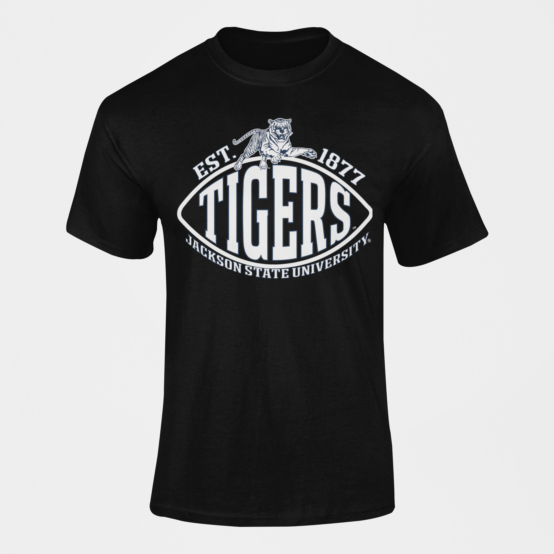 Black crew-neck football T-shirt with Tigers crest and Est. 1877