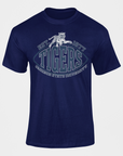 Navy crew neck short-sleeve T-shirt with TIGERS and EST. 1877 graphic.