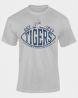 Light gray crew neck short-sleeve T-shirt with TIGERS and EST. 1877 graphic.