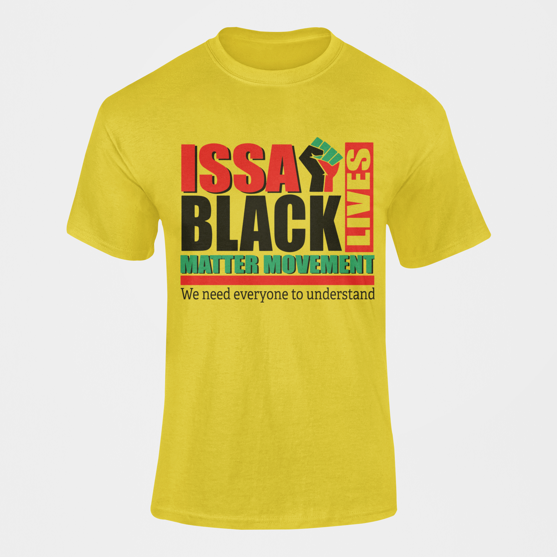 Yellow unisex short-sleeve crewneck T-shirt with front ISSA BLACK MATTER graphic