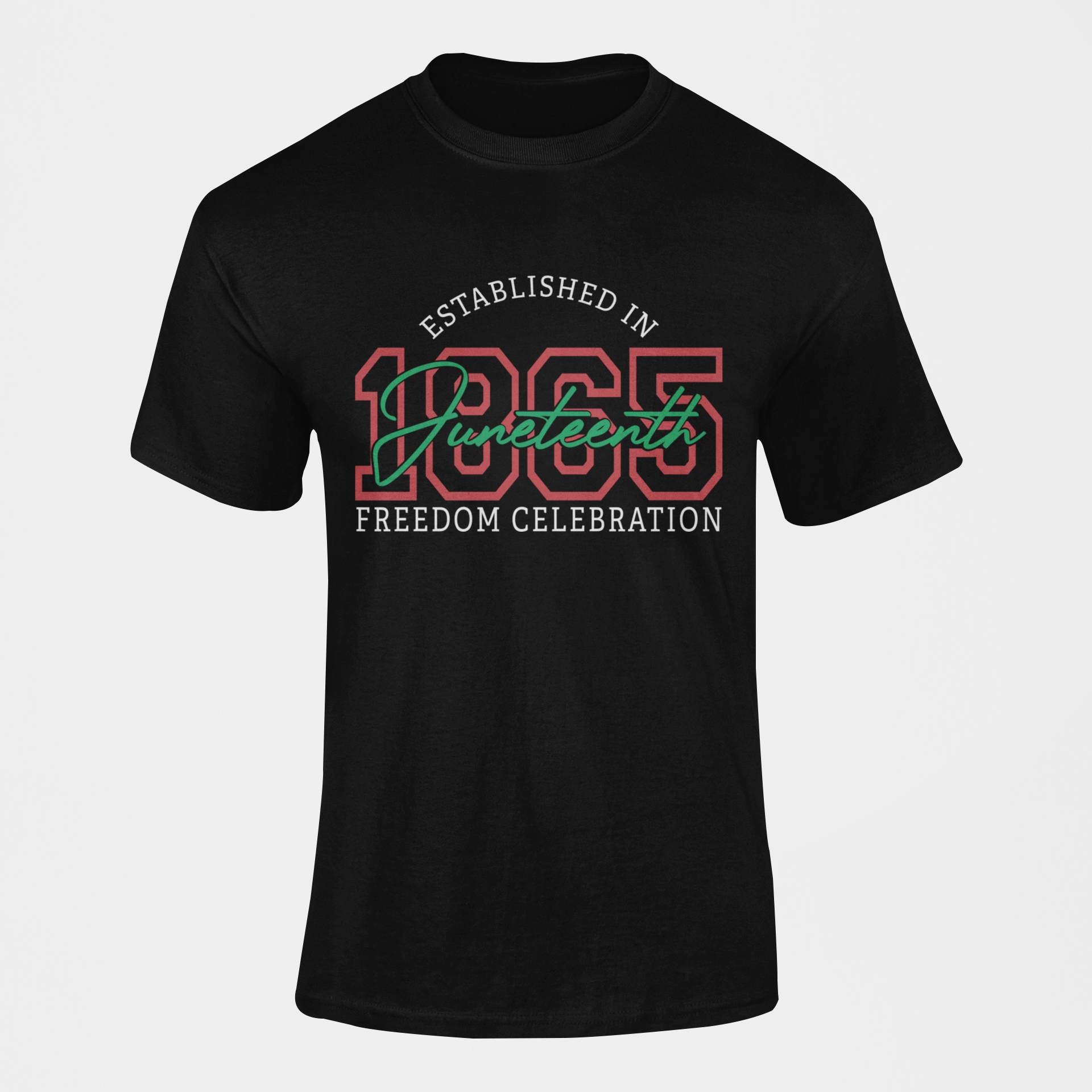 Black unisex crewneck short-sleeve T-shirt with Freedom Celebration front graphic