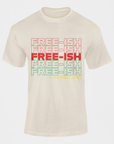 Natural short-sleeve crewneck T-shirt with multicolor FREE-ISH graphic and Since 1865