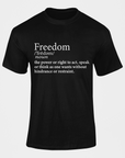 Black short sleeve crewneck T-shirt with Freedom definition graphic on front