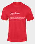 Red short sleeve crewneck T-shirt with Freedom definition graphic on front