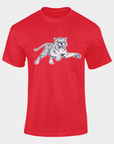 Red short-sleeve T-shirt with leaping tiger graphic on the chest