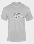 Light gray short-sleeve T-shirt with leaping tiger graphic on the chest