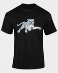 Black short-sleeve T-shirt with leaping tiger graphic on the chest