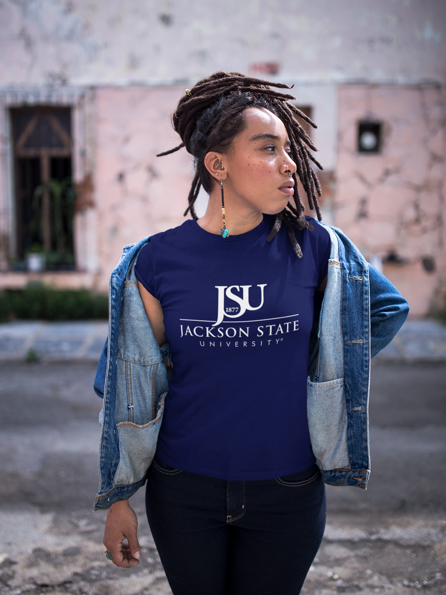 Jackson State University Tigers White Top Floating J Short Sleeve T-Shirt