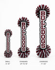 Small, standard, and oversized Bulldogs personalized acrylic spirit sticks displayed side by side for size comparison.