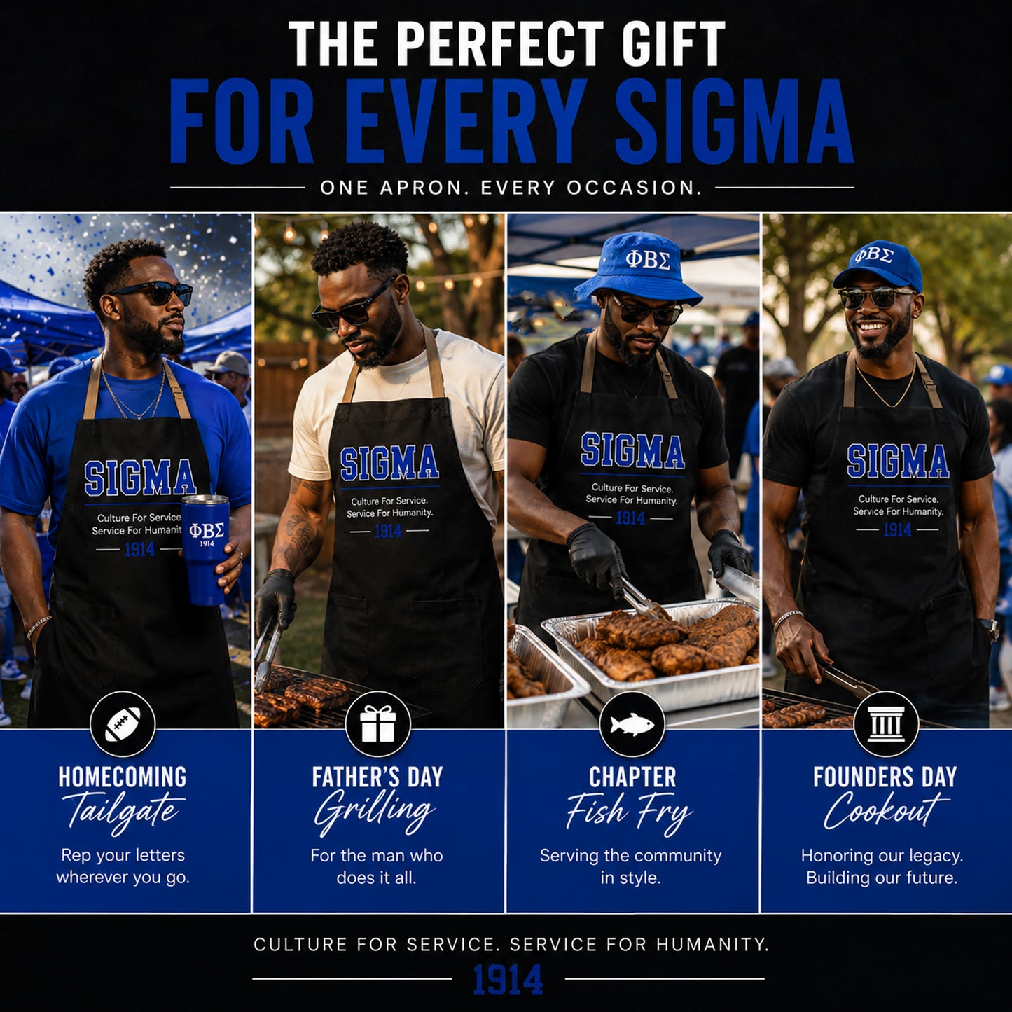 Sigma apron gift idea for Phi Beta Sigma brothers, Father’s Day, Founders Day, chapter events, and cookouts