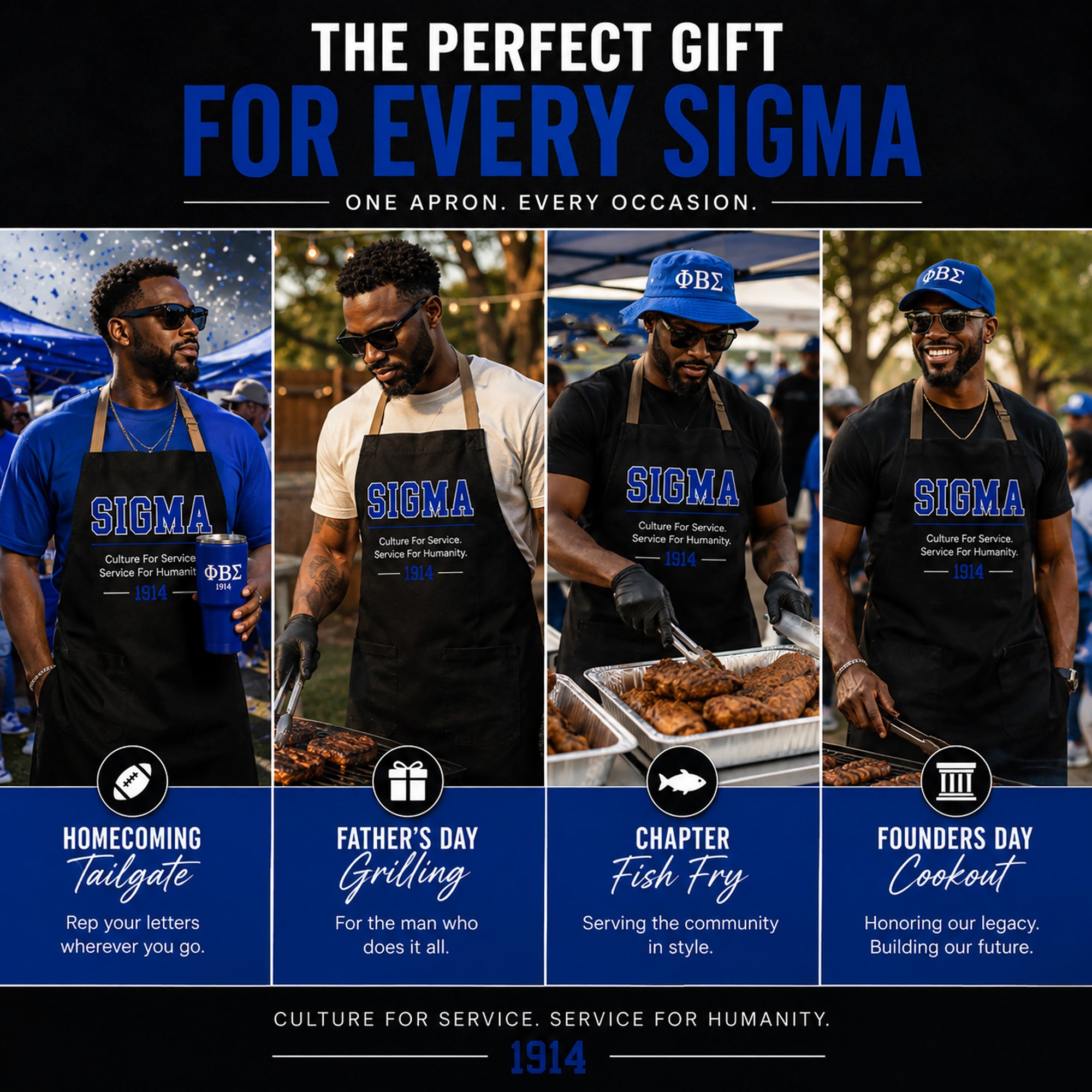 Sigma apron gift idea for Phi Beta Sigma brothers, Father’s Day, Founders Day, chapter events, and cookouts