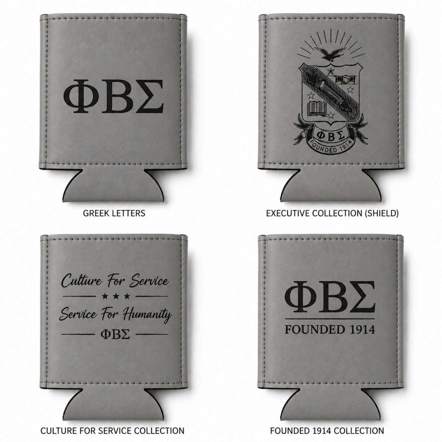 Phi Beta Sigma leatherette can holder available in gray color option