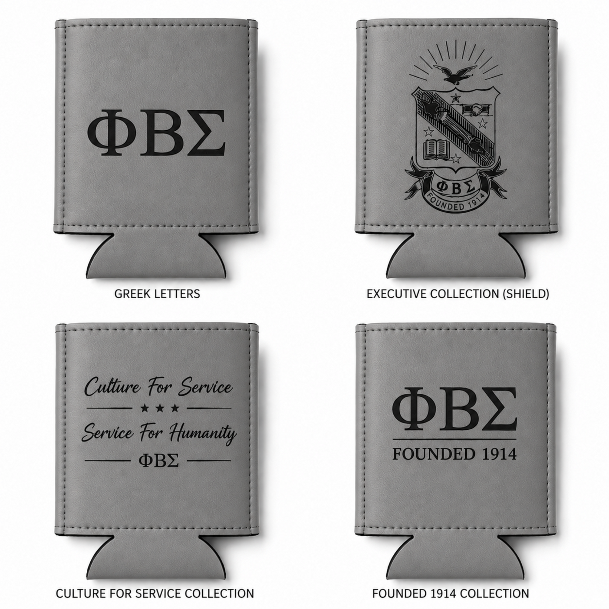 Phi Beta Sigma leatherette can holder available in gray color option