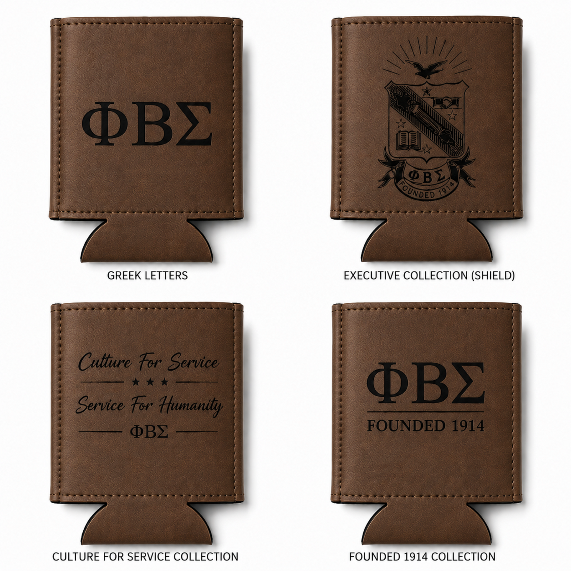 Phi Beta Sigma leatherette can holder available in walnut color option