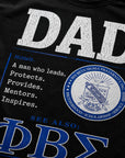 Close-up view of Phi Beta Sigma Dad shirt graphic showing print detail and texture