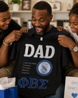 Father receiving Phi Beta Sigma Dad shirt as a Father's Day gift from his children