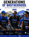 Phi Beta Sigma brothers wearing Sigma aprons at a fraternity cookout celebrating brotherhood, service, and tradition